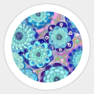 Radiant Cyan & Purple Stained Glass Floral Mandalas Sticker